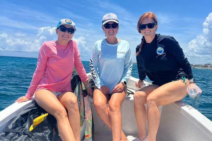 a couple of people that are sitting in the water