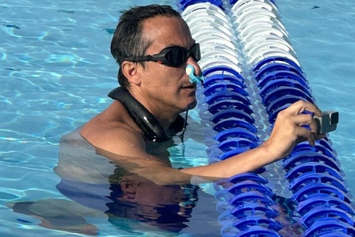 a man in a pool of water