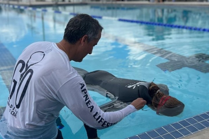 a man in a pool of water