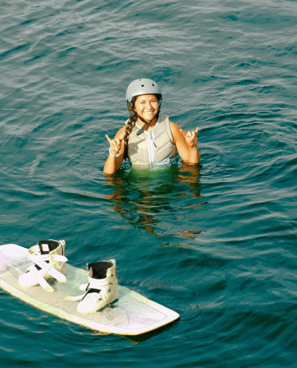 Happy wakeboarding girl
